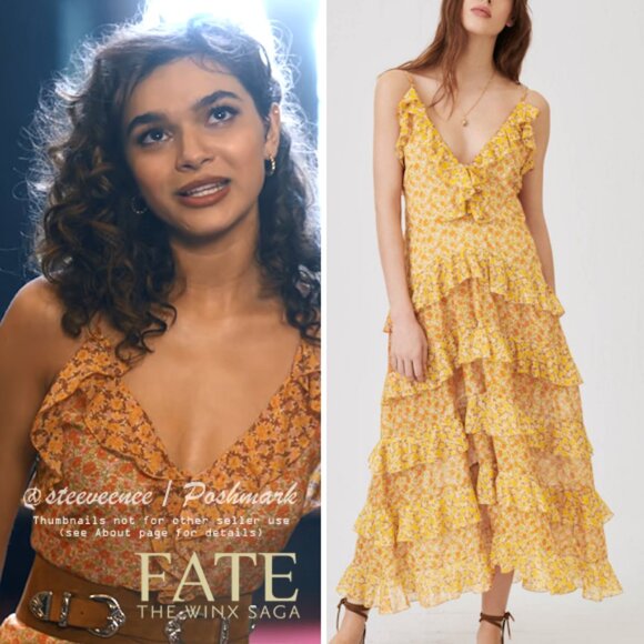 NWT Maje Rissol Cotton Ruffled Maxi Dress ASO Flora The Winx Saga - Picture 2 of 15